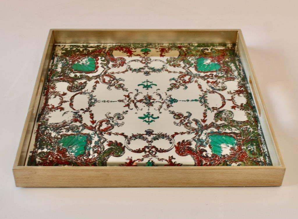 Large Square Green Mirror Tray